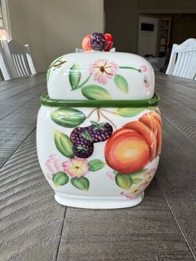 Harry & David Lidded Sugar Dish Hand-Painted Ceramic Fruit Canister